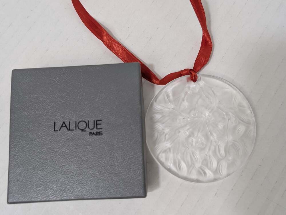 Vintage 1988 Lalique France Crystal Ornament, Frosted Clear Art Glass